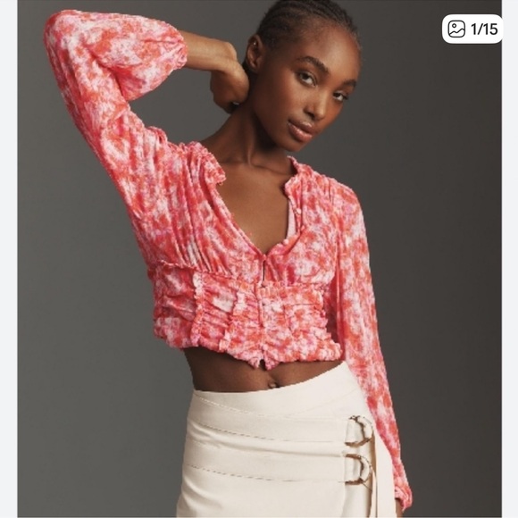 Anthropologie Tops - Anthropologie Coral Floral Blouse size S
